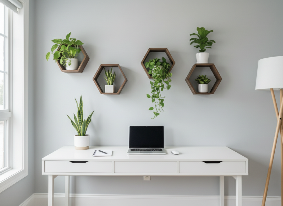 Plant-Optimized Hexagon Floating Shelves - Handcrafted Wood Display for Plant Parents (9.25" Deep)