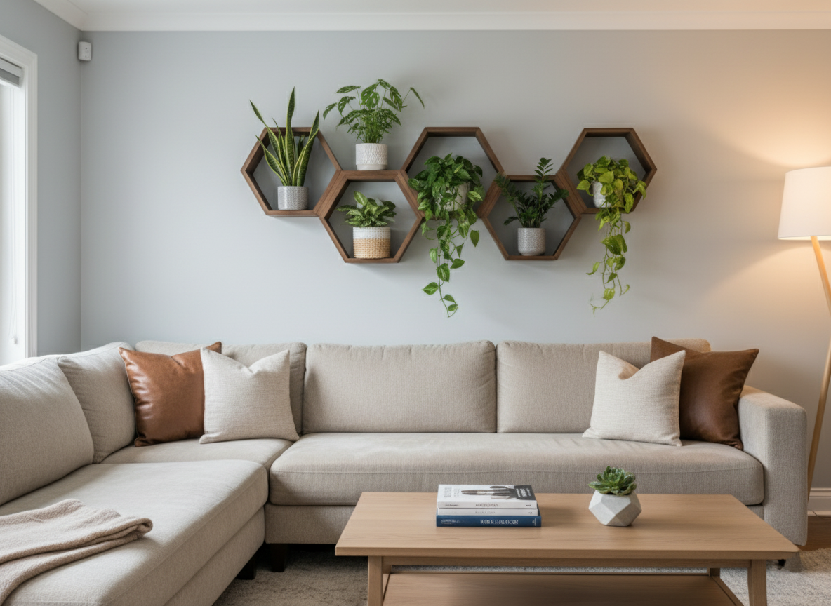 Plant-Optimized Hexagon Floating Shelves - Handcrafted Wood Display for Plant Parents (9.25" Deep)