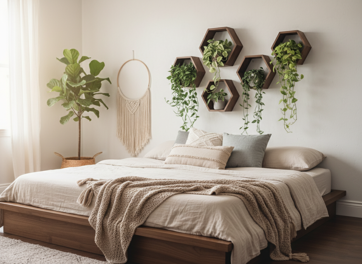 Plant-Optimized Hexagon Floating Shelves - Handcrafted Wood Display for Plant Parents (9.25" Deep)