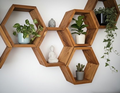 Floating Plant Shelves Hexagon Set - 5.5" Deep Wall Mounted Plant Display