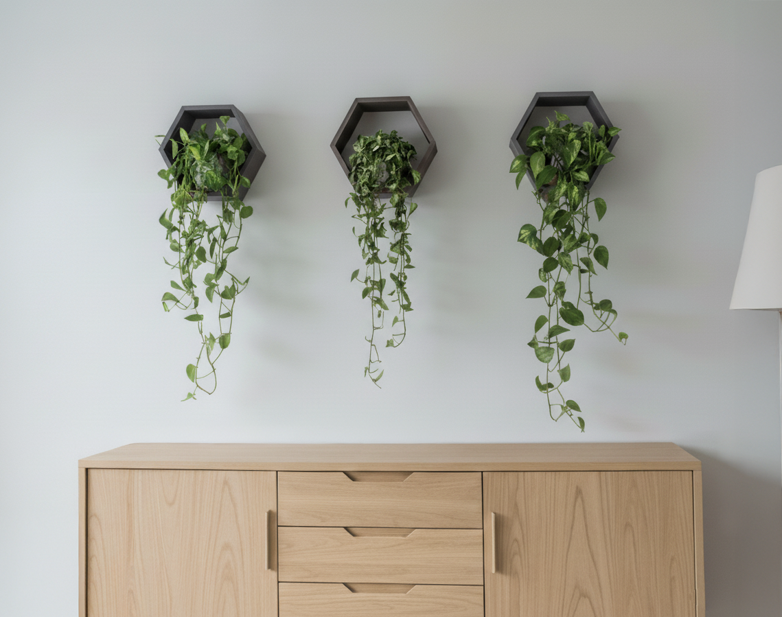 Plant-Optimized Hexagon Floating Shelves - Handcrafted Wood Display for Plant Parents (9.25" Deep)