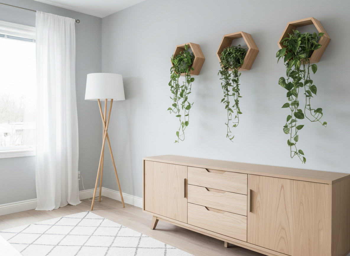 Plant-Optimized Hexagon Floating Shelves - Handcrafted Wood Display for Plant Parents (9.25" Deep)