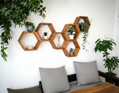 Floating Plant Shelves Hexagon Set - 5.5" Deep Wall Mounted Plant Display