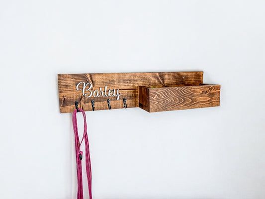 Personalized Dog Leash Holder with Shelf