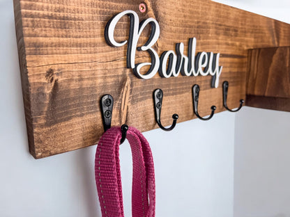 Personalized Dog Leash Holder with Shelf