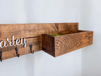 Personalized Dog Leash Holder with Shelf