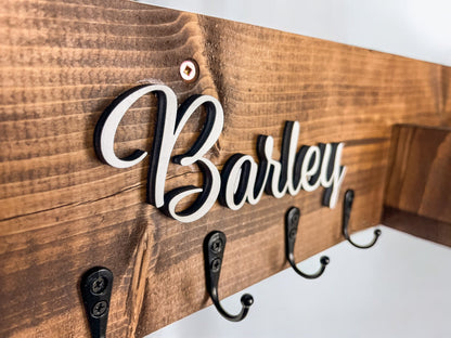 Personalized Dog Leash Holder with Shelf