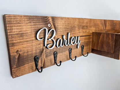 Personalized Dog Leash Holder with Shelf