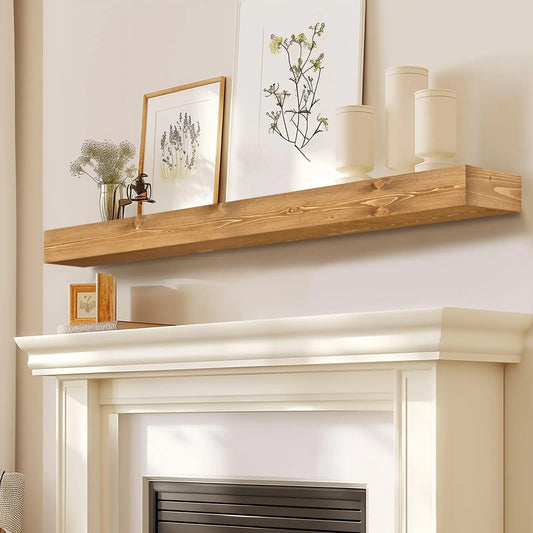 Wood Fireplace Mantel - 48 inch Rustic Wood Shelf with Invisible Brackets