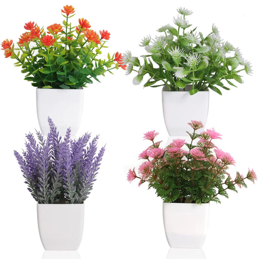 Artificial Potted Flowers - 4pcs