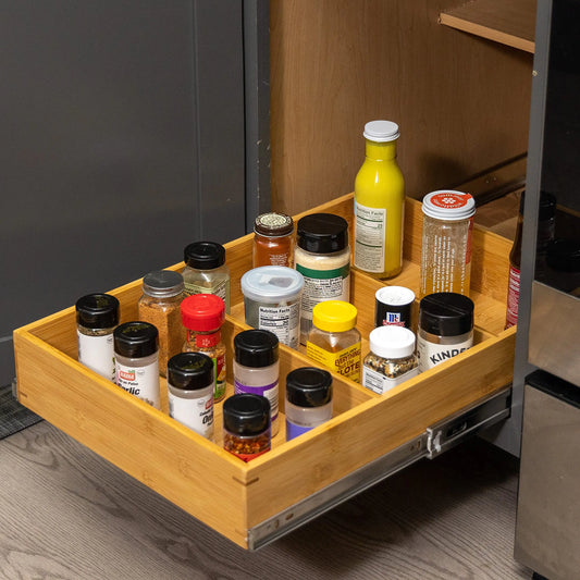 Pull Out Cabinet Drawer - Organizer Sliding Bamboo Wood Storage Rack  - 15W x 21D