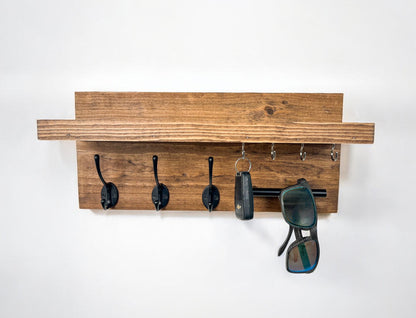 Wall Mounted Key Rack with Mail Holder - 12"