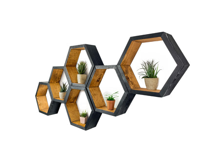 Set of 6 Hexagon Shelves - Two Tone - 3.5" Depth