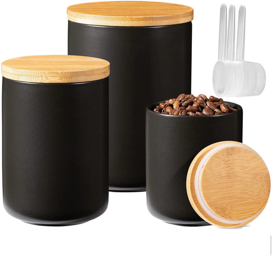 Black Canisters Sets for Kitchen - Set of 3
