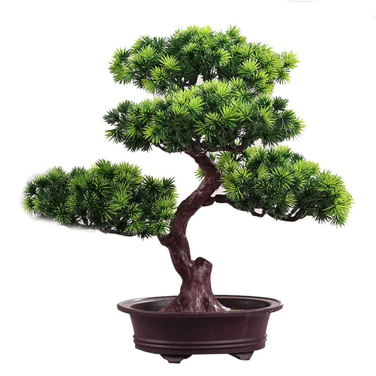 Artificial Bonsai Pine Tree - 11Inch Faux Potted Plant Desk