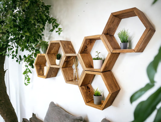 Hexagon Wall Shelves Set - 5.5'' Depth