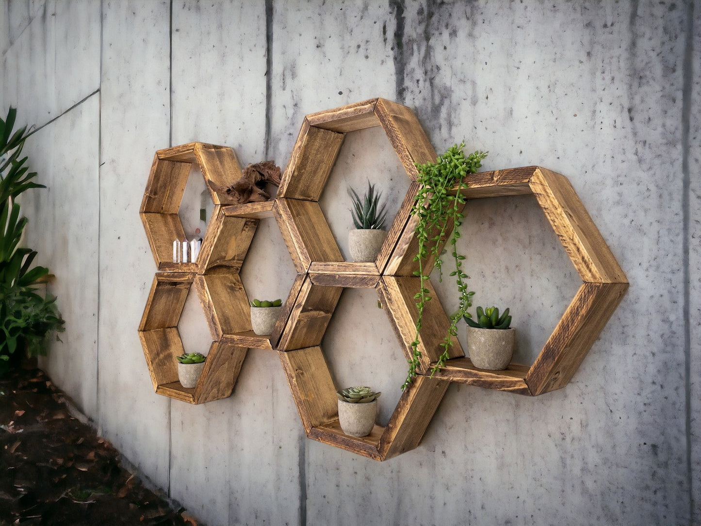 Hexagon Wall Shelves, Set of 6 Hexagon Shelves - 3.5" Depth