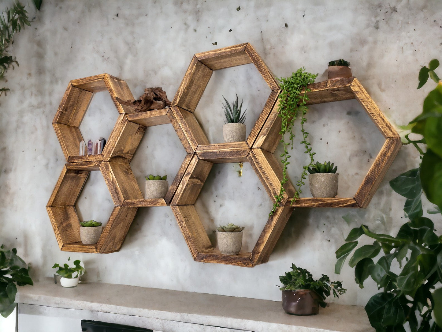 Hexagon Wall Shelves, Set of 6 Hexagon Shelves - 3.5" Depth