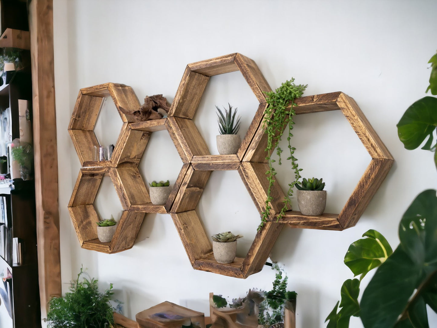 Hexagon Wall Shelves, Set of 6 Hexagon Shelves - 3.5" Depth