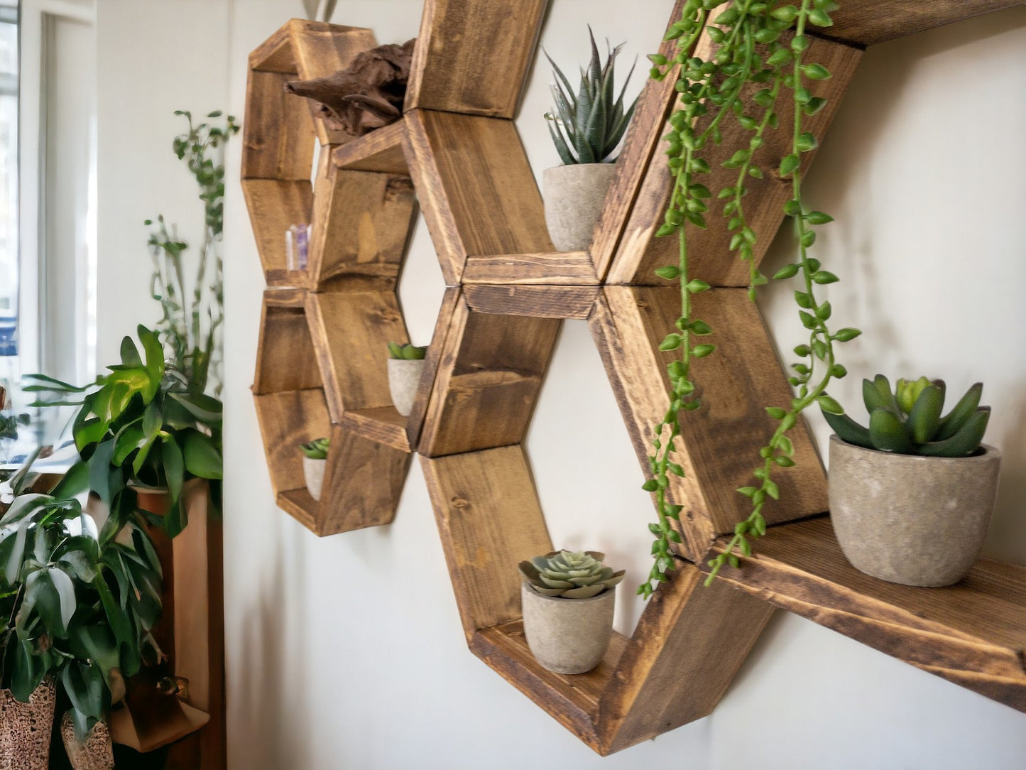 Hexagon Wall Shelves, Set of 6 Hexagon Shelves - 3.5" Depth