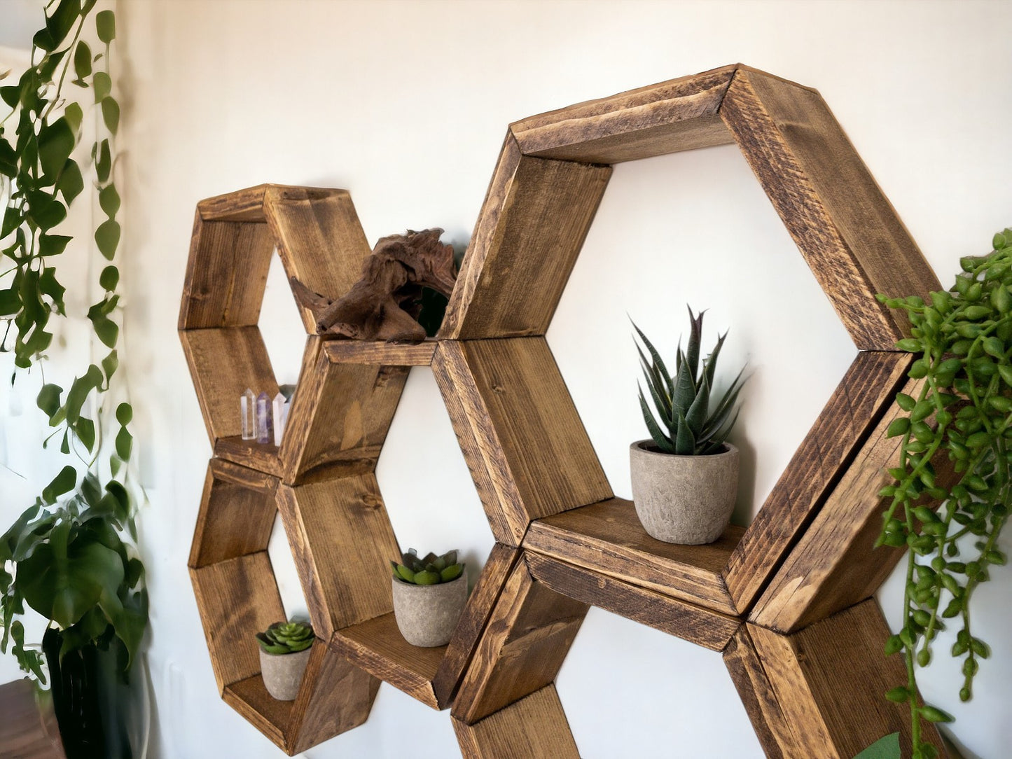 Hexagon Wall Shelves, Set of 6 Hexagon Shelves - 3.5" Depth