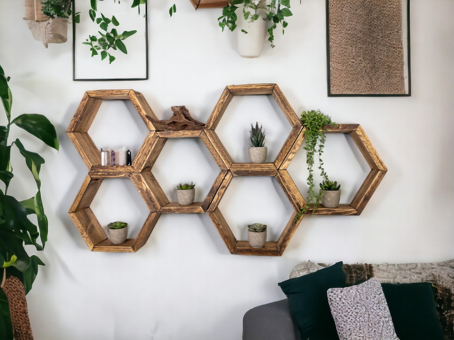 Hexagon Wall Shelves, Set of 6 Hexagon Shelves - 3.5" Depth
