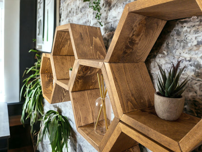Floating Plant Shelves Hexagon Set - 5.5" Deep Wall Mounted Plant Display