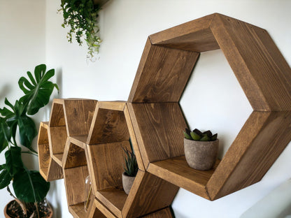 Floating Plant Shelves Hexagon Set - 5.5" Deep Wall Mounted Plant Display