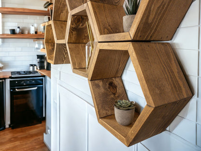Floating Plant Shelves Hexagon Set - 5.5" Deep Wall Mounted Plant Display