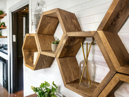 Floating Plant Shelves Hexagon Set - 5.5" Deep Wall Mounted Plant Display