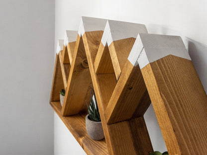 Wood Wall Mounted Coat Rack, 5 Peak Mountain Shelf with Hooks - 27" x 17"