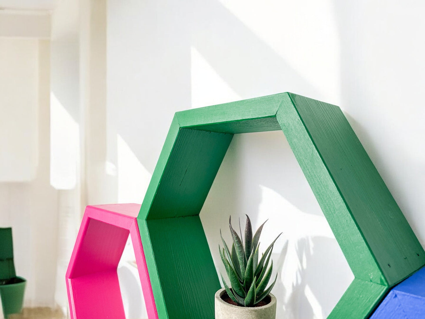 Set of 4 Multi-colored Hexagon Shelves - 3.5" Depth