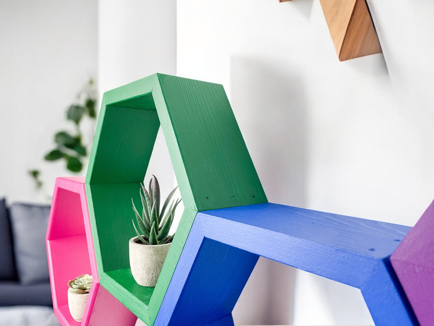 Set of 4 Multi-colored Hexagon Shelves - 3.5" Depth