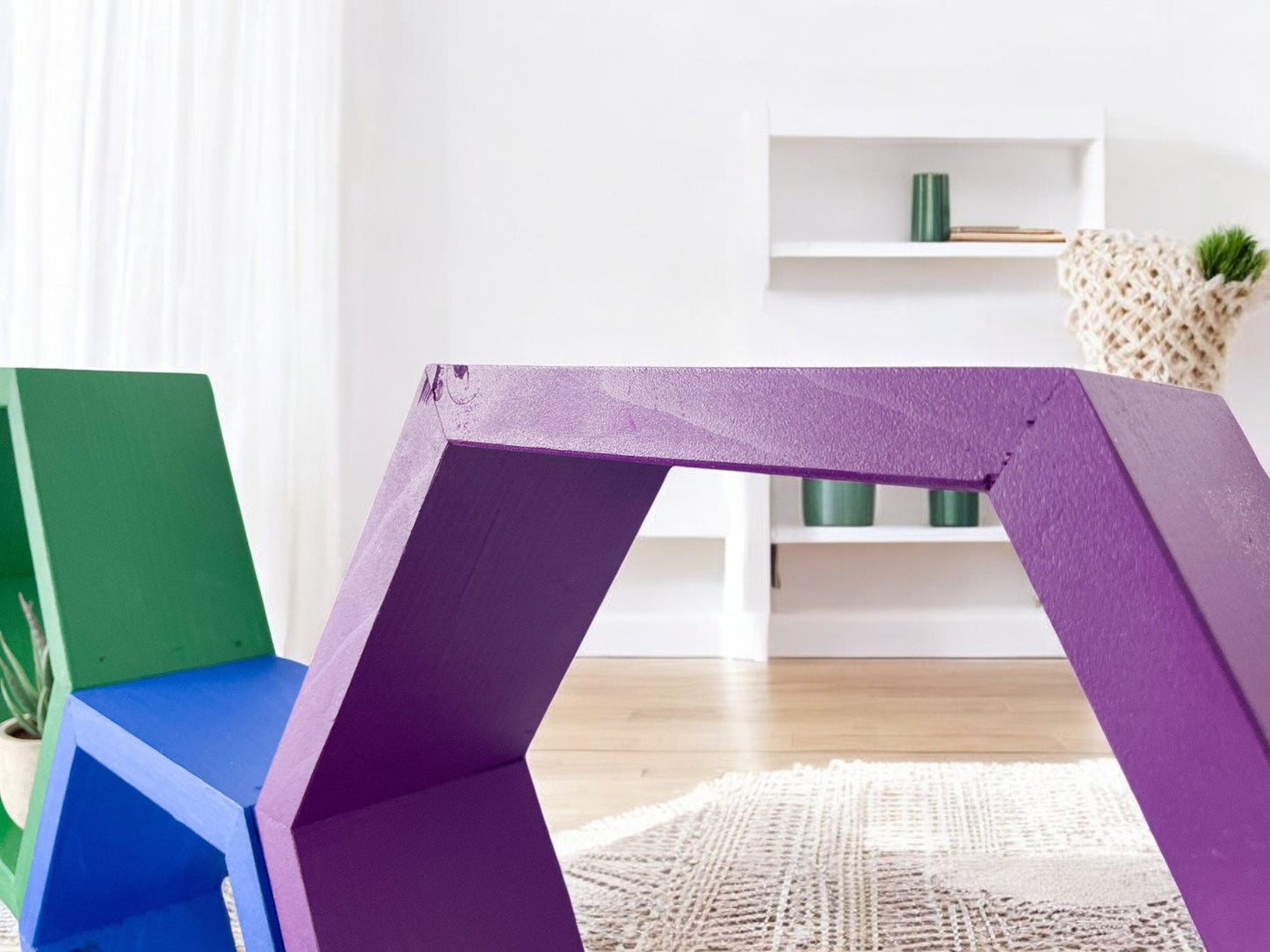 Set of 4 Multi-colored Hexagon Shelves - 3.5" Depth