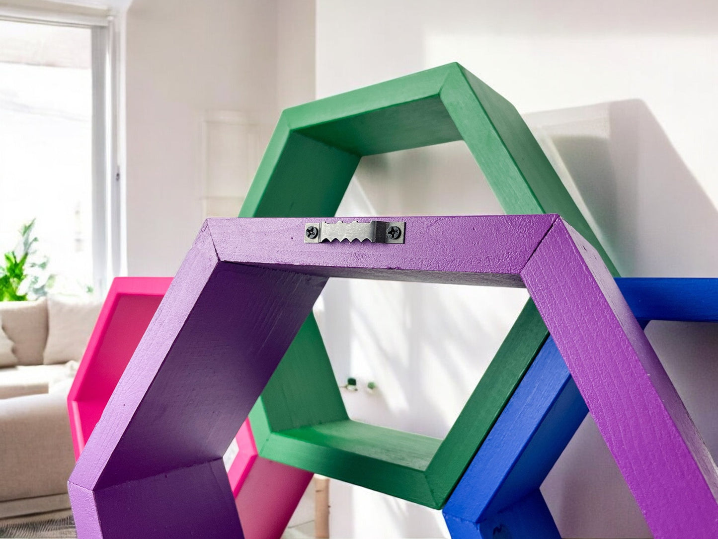 Set of 4 Multi-colored Hexagon Shelves - 3.5" Depth