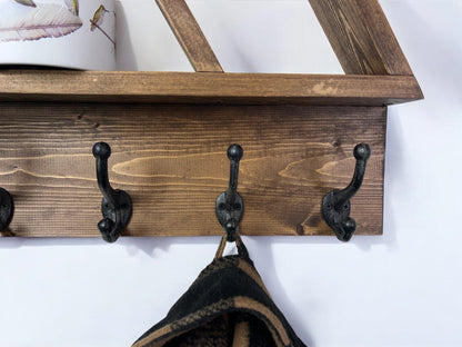 Wood Wall Mounted Coat Rack, Mountain Shelf with Heavy Duty Hooks - 27" x 17"
