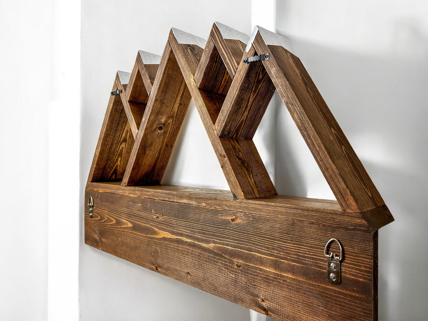 Wood Wall Mounted Coat Rack, Mountain Shelf with Heavy Duty Hooks - 27" x 17"