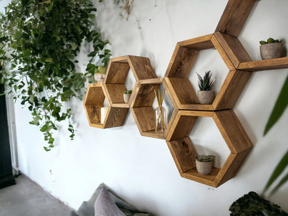 Floating Plant Shelves Hexagon Set - 5.5" Deep Wall Mounted Plant Display