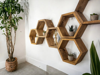 Floating Plant Shelves Hexagon Set - 5.5" Deep Wall Mounted Plant Display