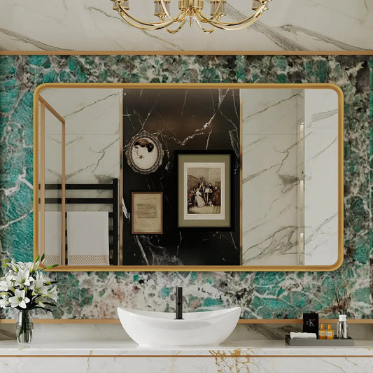 Bathroom Gold Framed Mirror 55 x 30 Inch