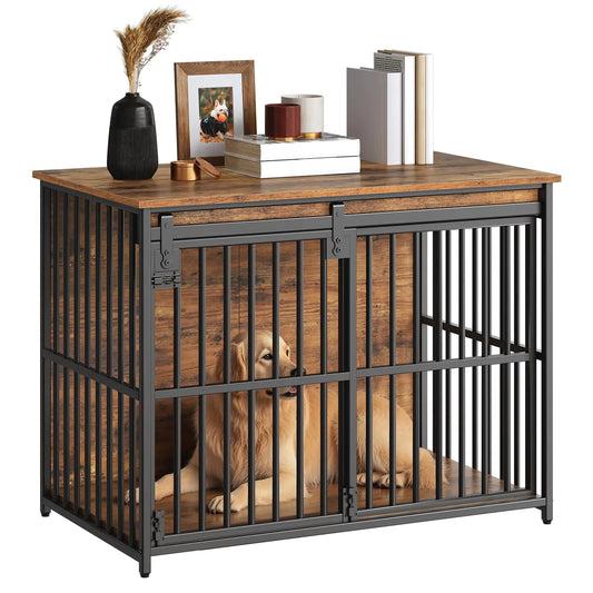 Wood Dog Crate with Sliding Barn Door