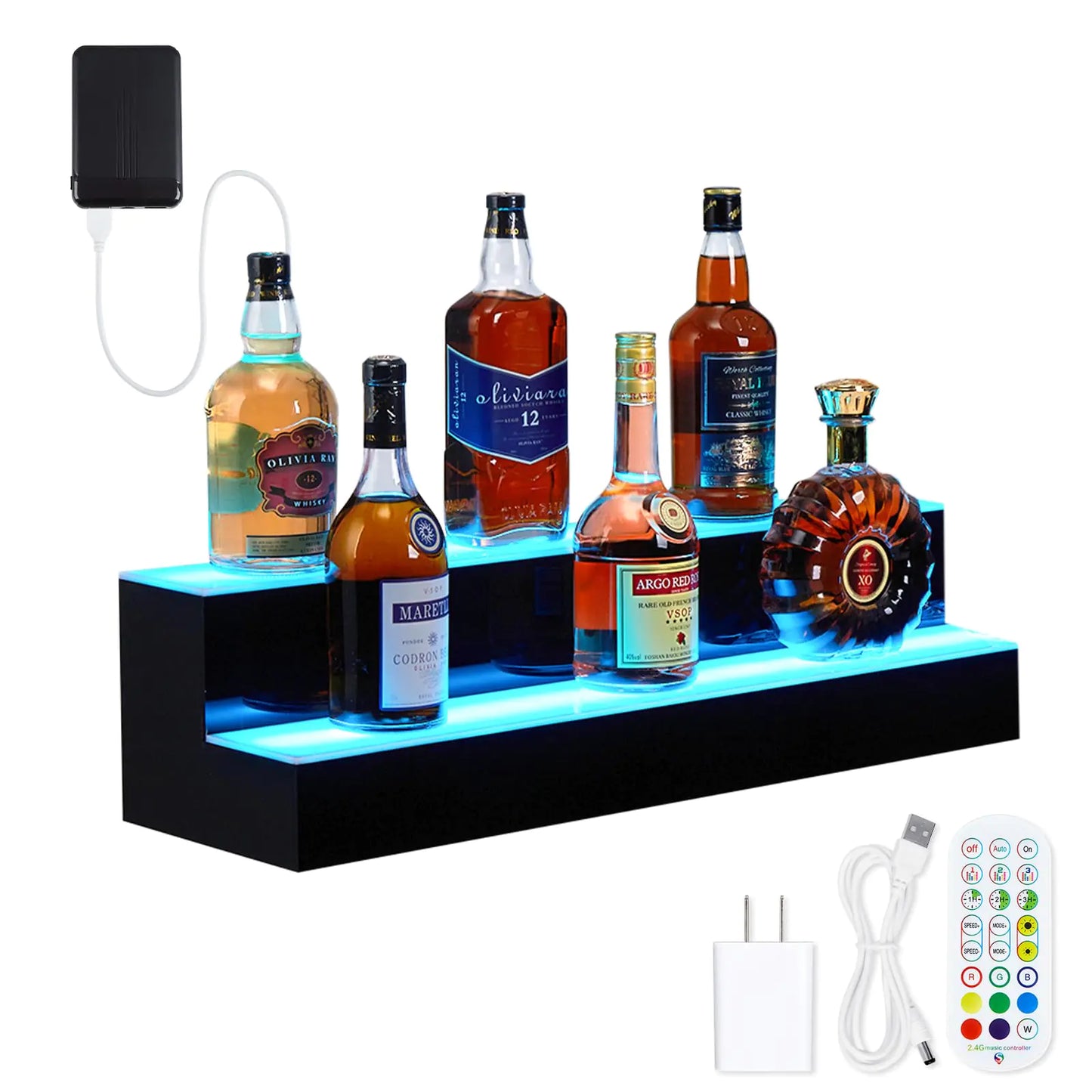 LED Liquor Bottle Display Shelf - 2 Tiers - 30 Inches