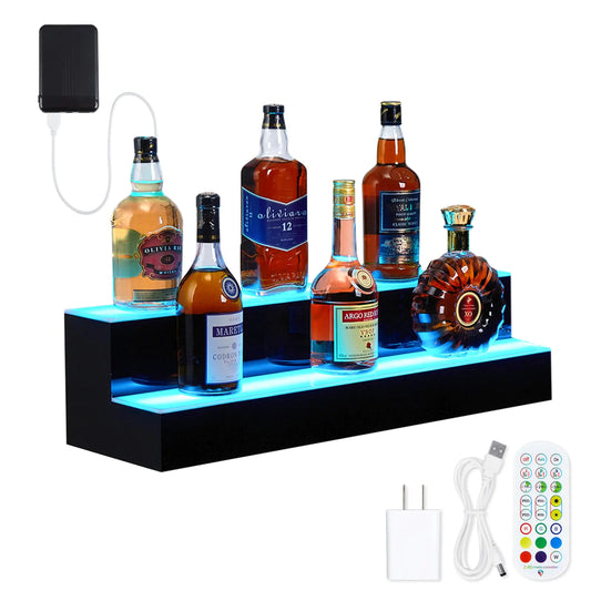 LED Liquor Bottle Display Shelf - 2 Tiers - 30 Inches