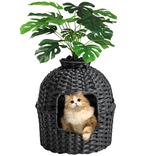 Hidden Cat Litter Box with Artificial Plants