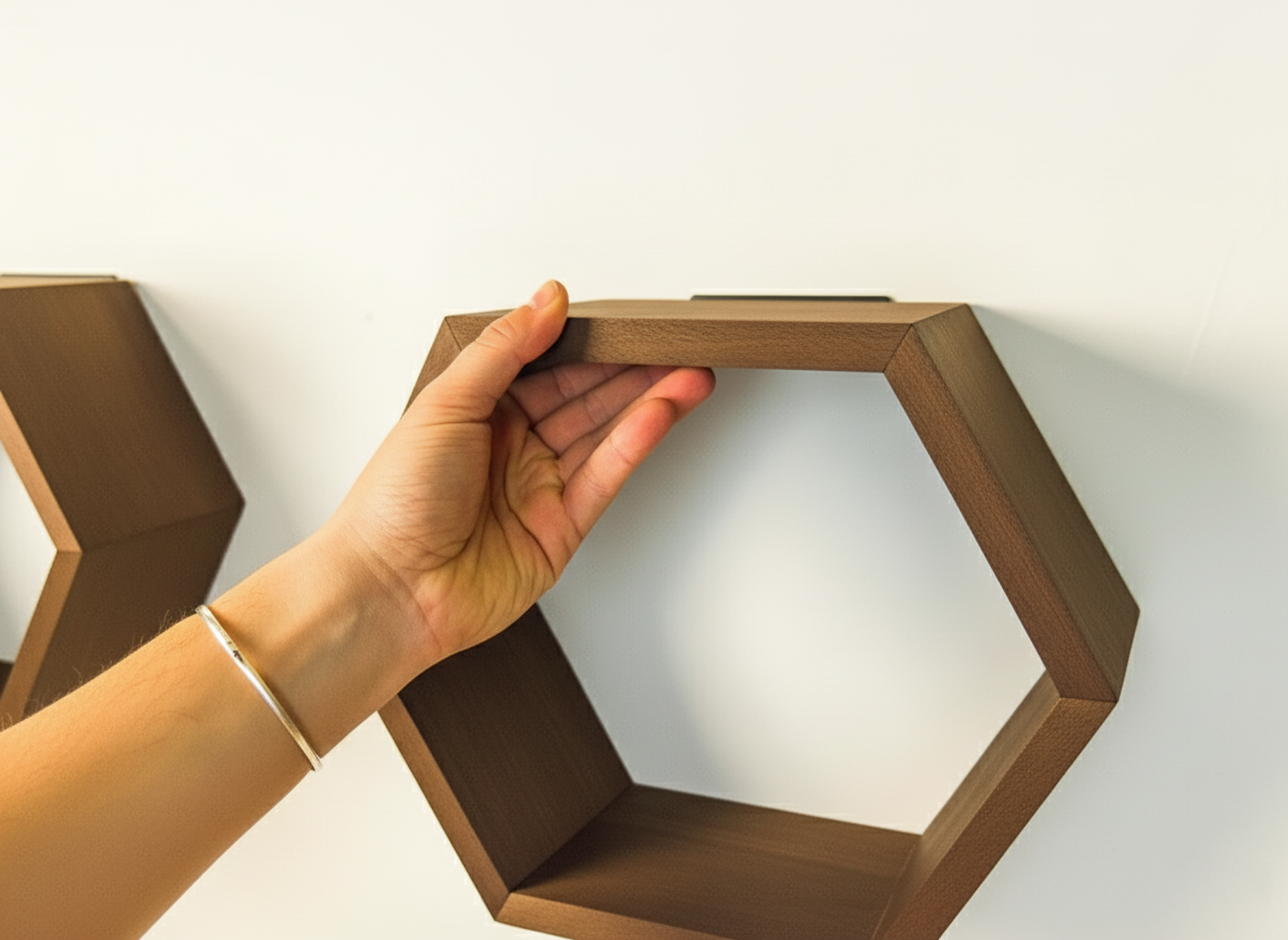 Plant-Optimized Hexagon Floating Shelves - Handcrafted Wood Display for Plant Parents (9.25" Deep)