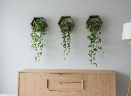 Plant-Optimized Hexagon Floating Shelves - Handcrafted Wood Display for Plant Parents (9.25" Deep)