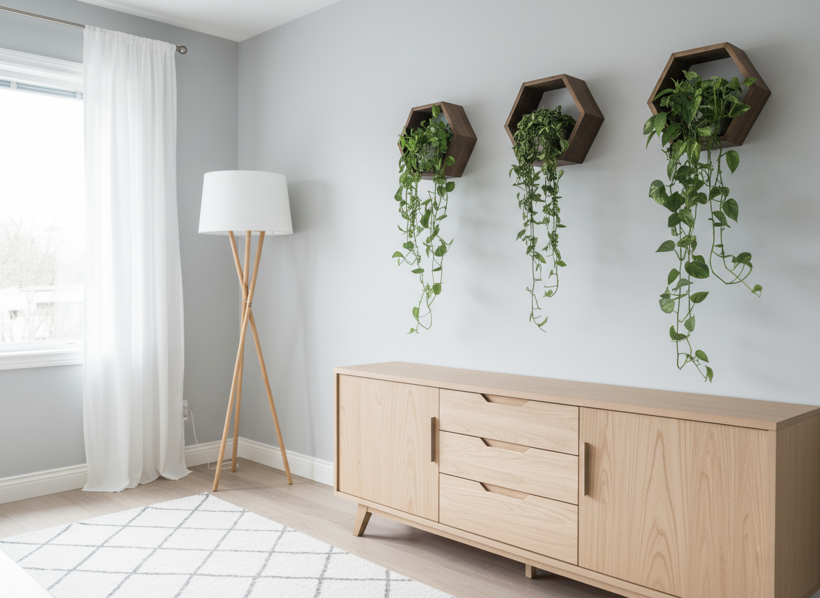 Plant-Optimized Hexagon Floating Shelves - Handcrafted Wood Display for Plant Parents (9.25" Deep)