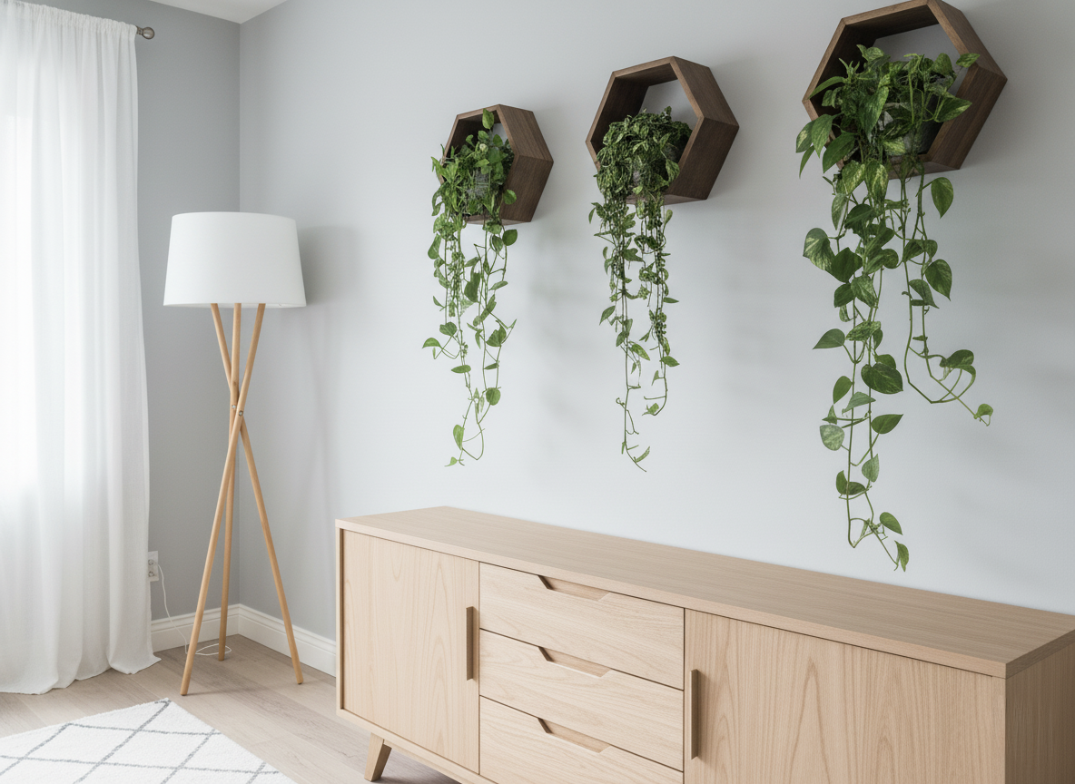 Plant-Optimized Hexagon Floating Shelves - Handcrafted Wood Display for Plant Parents (9.25" Deep)