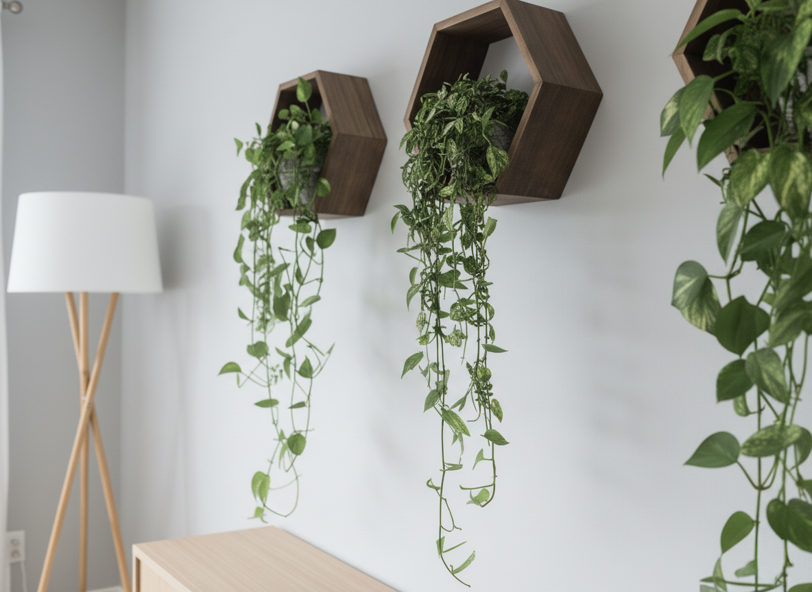 Plant-Optimized Hexagon Floating Shelves - Handcrafted Wood Display for Plant Parents (9.25" Deep)