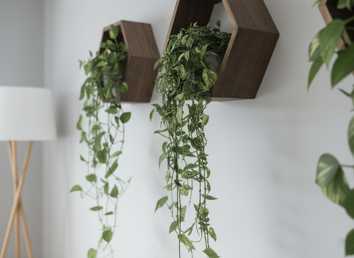 Plant-Optimized Hexagon Floating Shelves - Handcrafted Wood Display for Plant Parents (9.25" Deep)